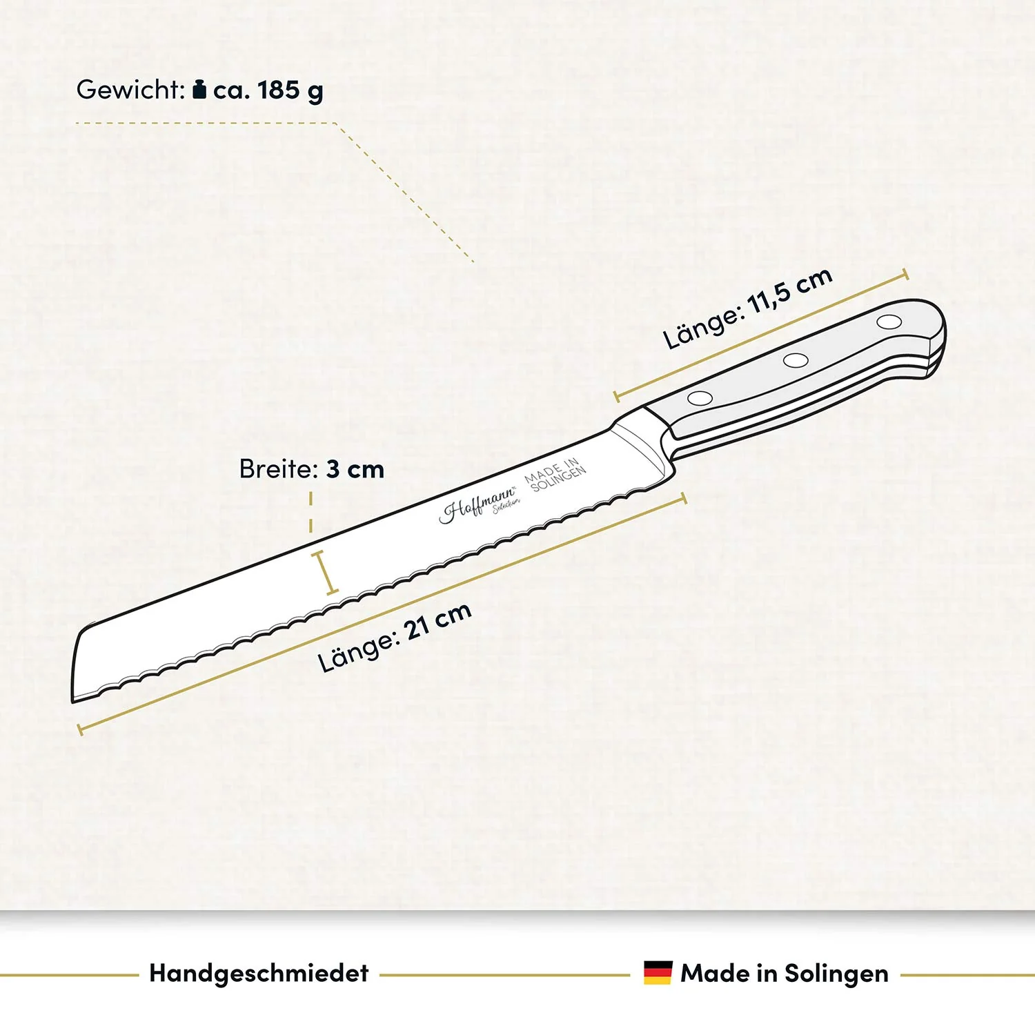 Brotmesser 21 cm, handgeschmiedet in Solingen - Image 2