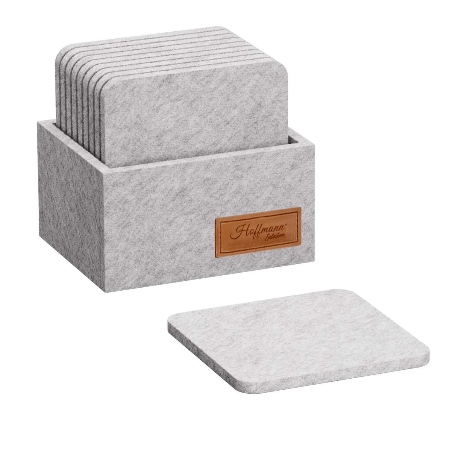 Stilvolle Untersetzer 10x10 cm I 10 Stück in Aufbewahrungsbox hellgrau