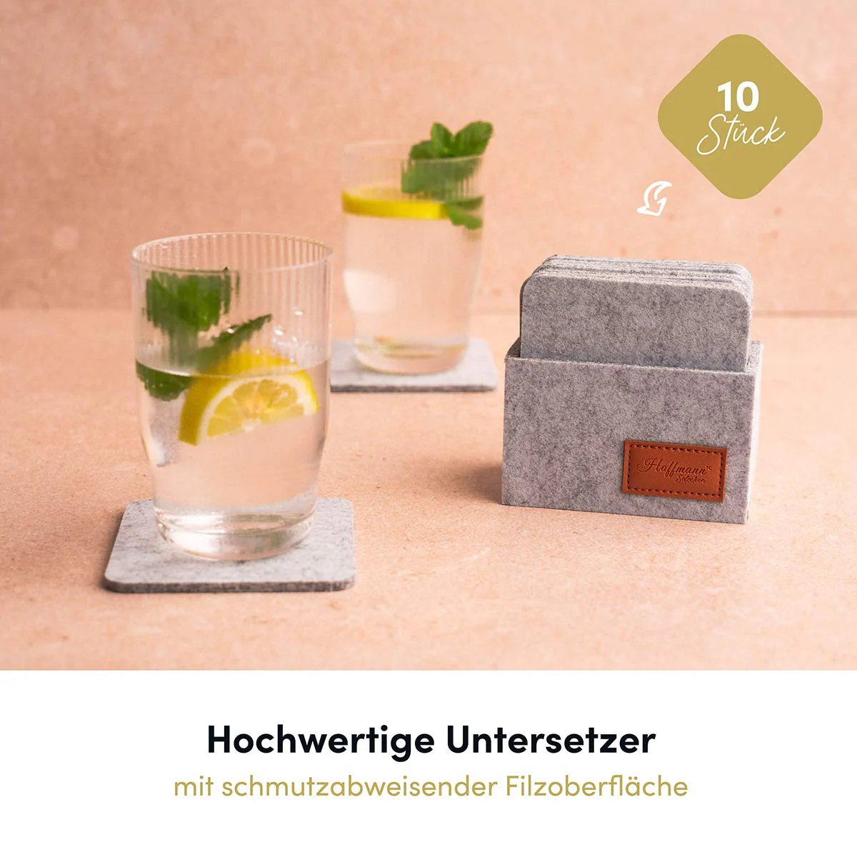 Stilvolle Untersetzer 10x10 cm I 10 Stück in Aufbewahrungsbox hellgrau - Image 2